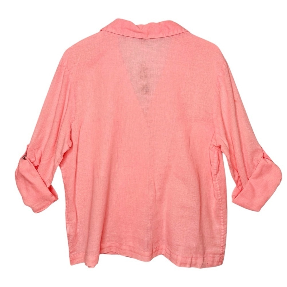 J.Crew Brilliant Peony Pink Linen Blend Utility Camp Shirt Size Sz 14 - Picture 7 of 11